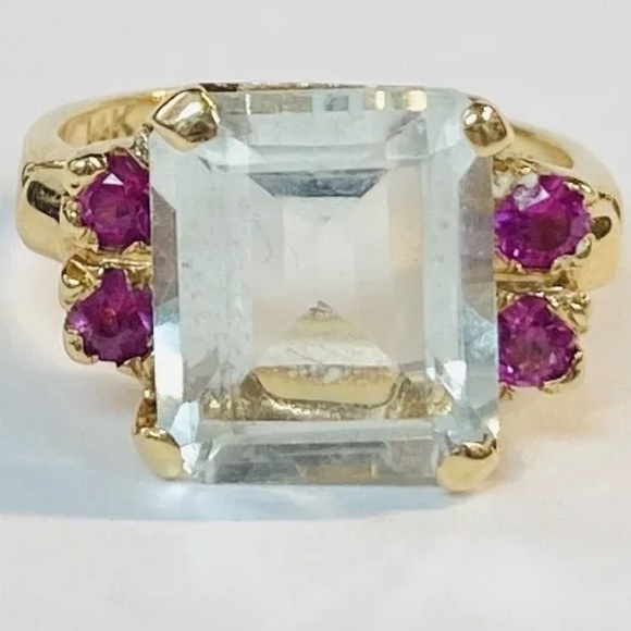 Aquamarine And Ruby 14K Yellow Gold Ring - Picture 5 of 5